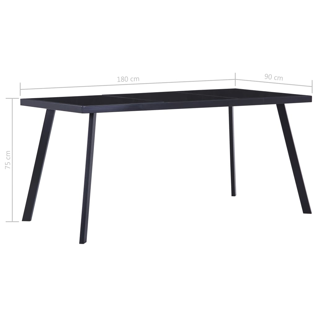 vidaXL Masă de bucătărie, negru, 180 x 90 x 75 cm, sticlă securizată