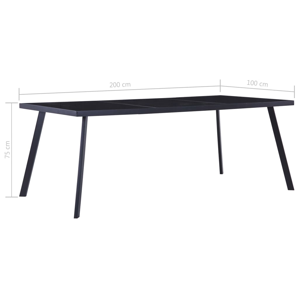vidaXL Masă de bucătărie, negru, 200 x 100 x 75 cm, sticlă securizată