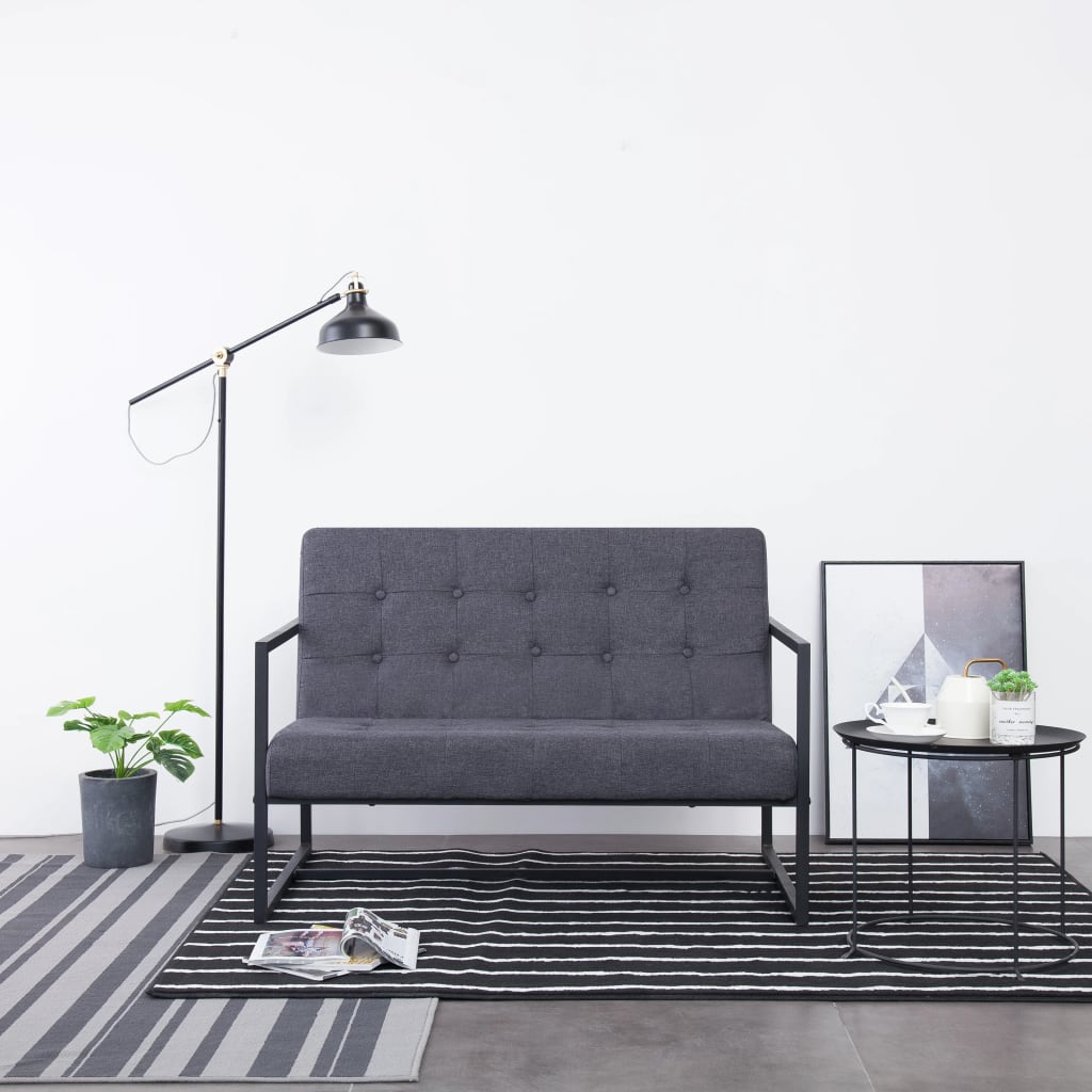 vidaXL Canapea cu 2 locuri și cotiere, gri închis, oțel/textil vidaXL Canapea cu 2 locuri și cotiere, gri închis, oțel/textil