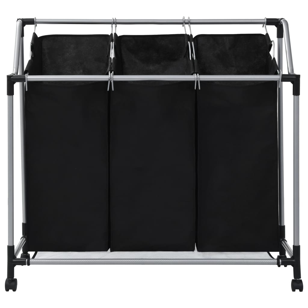 vidaXL Coș de sortare rufe cu 3 saci, negru, oțel vidaXL Coș de sortare rufe cu 3 saci, negru, oțel
