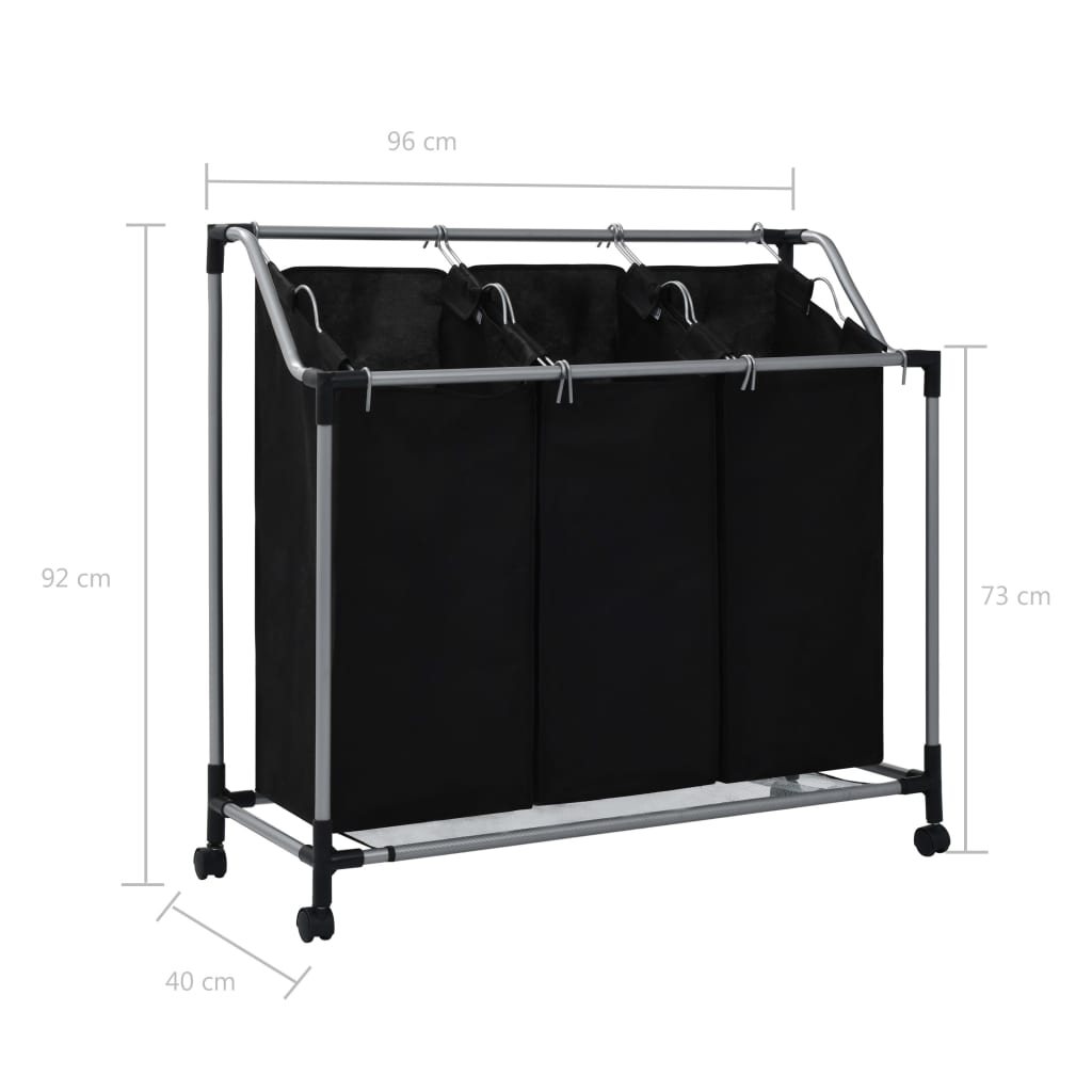 vidaXL Coș de sortare rufe cu 3 saci, negru, oțel vidaXL Coș de sortare rufe cu 3 saci, negru, oțel