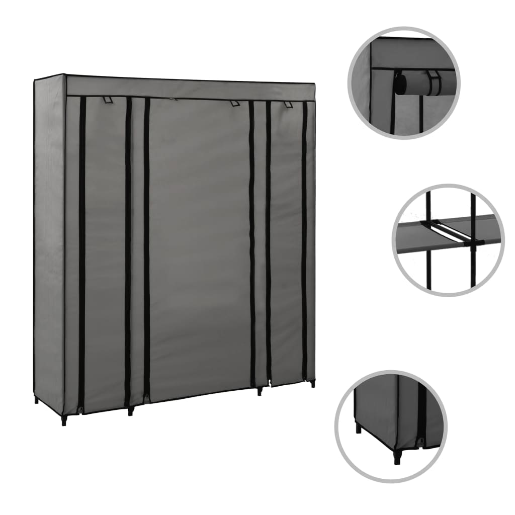 vidaXL Șifonier cu bare și compartimente, gri, 150x45x176 cm, textil