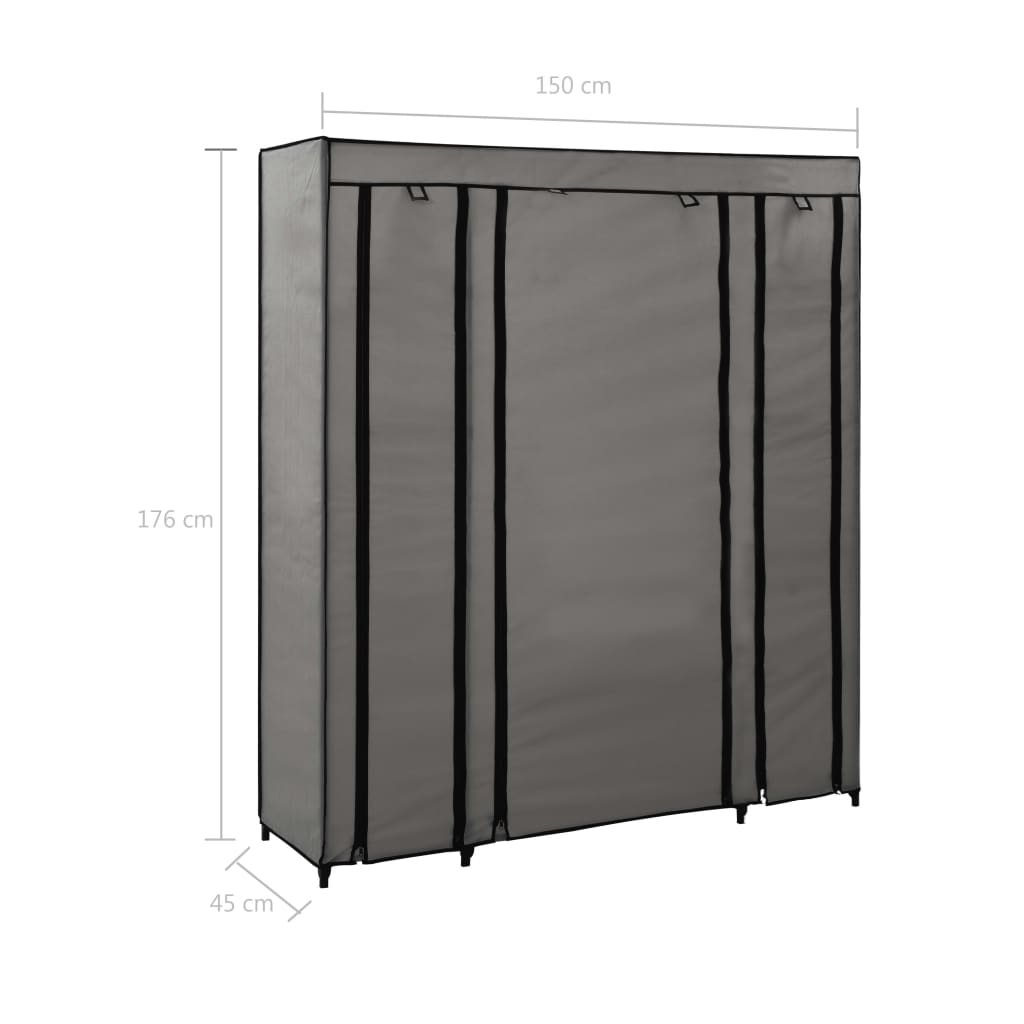 vidaXL Șifonier cu bare și compartimente, gri, 150x45x176 cm, textil