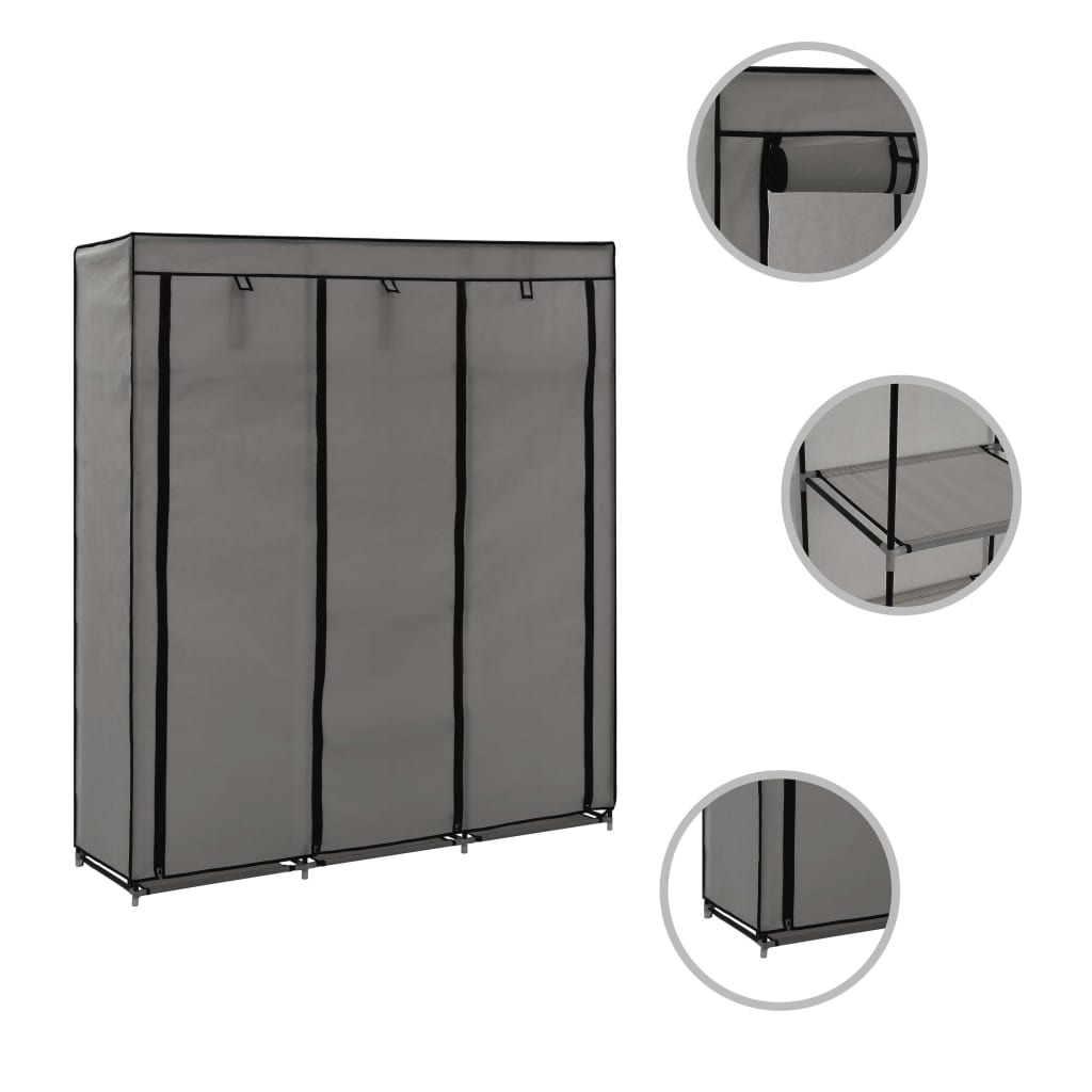 vidaXL Șifonier cu bare și compartimente, gri, 150x45x175 cm, textil vidaXL Șifonier cu bare și compartimente, gri, 150x45x175 cm, textil