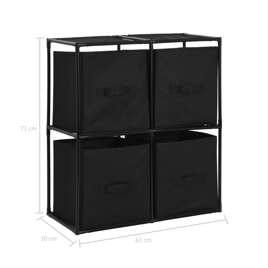 vidaXL Dulap depozitare cu 4 coșuri textile, negru, 63x30x71 cm, oțel