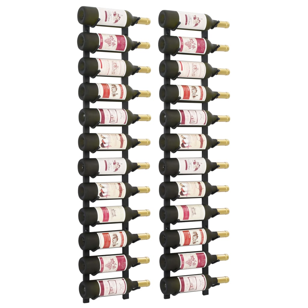 vidaXL Suporturi vin montate pe perete, 12 sticle, 2 buc, negru, fier