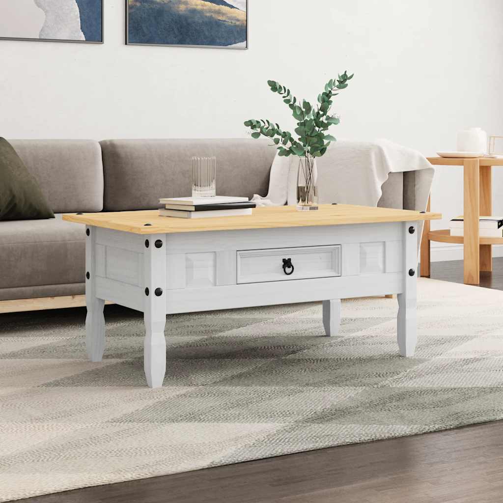 vidaXL Masă de cafea, alb, 100 x 55 x 44 cm, pin mexican, gama Corona