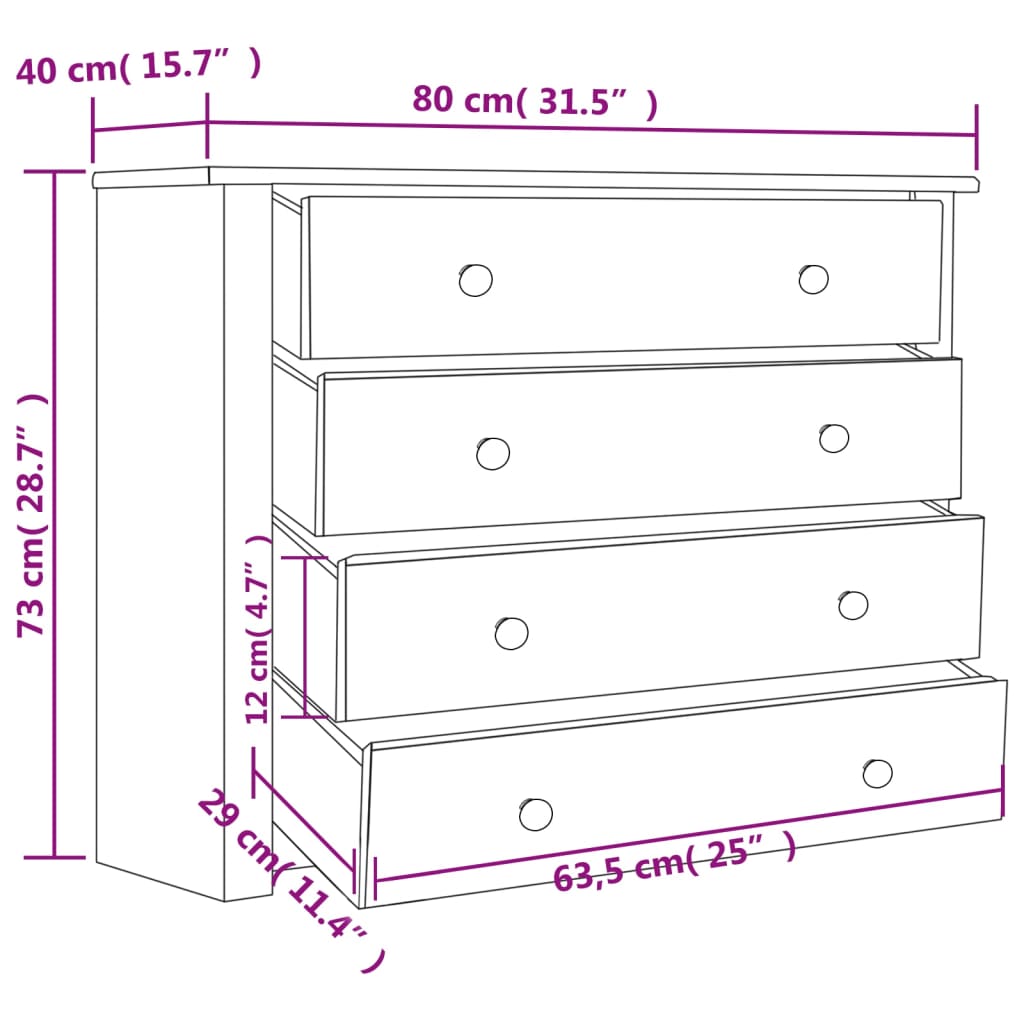 vidaXL Dulap lateral, 80 x 40 x 73 cm, gama pin de Panama