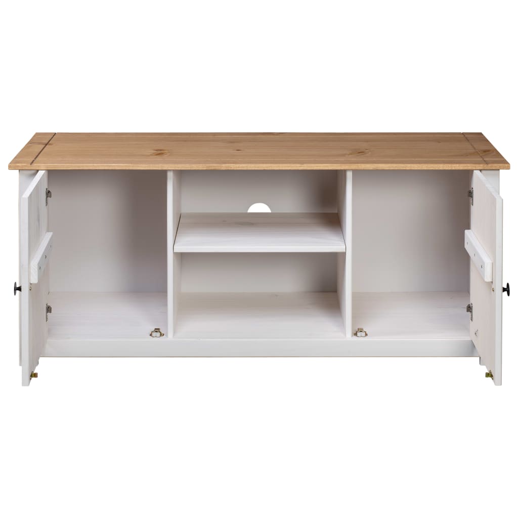 vidaXL Comodă TV, alb, 120x40x50 cm, lemn masiv de pin, gama Panama