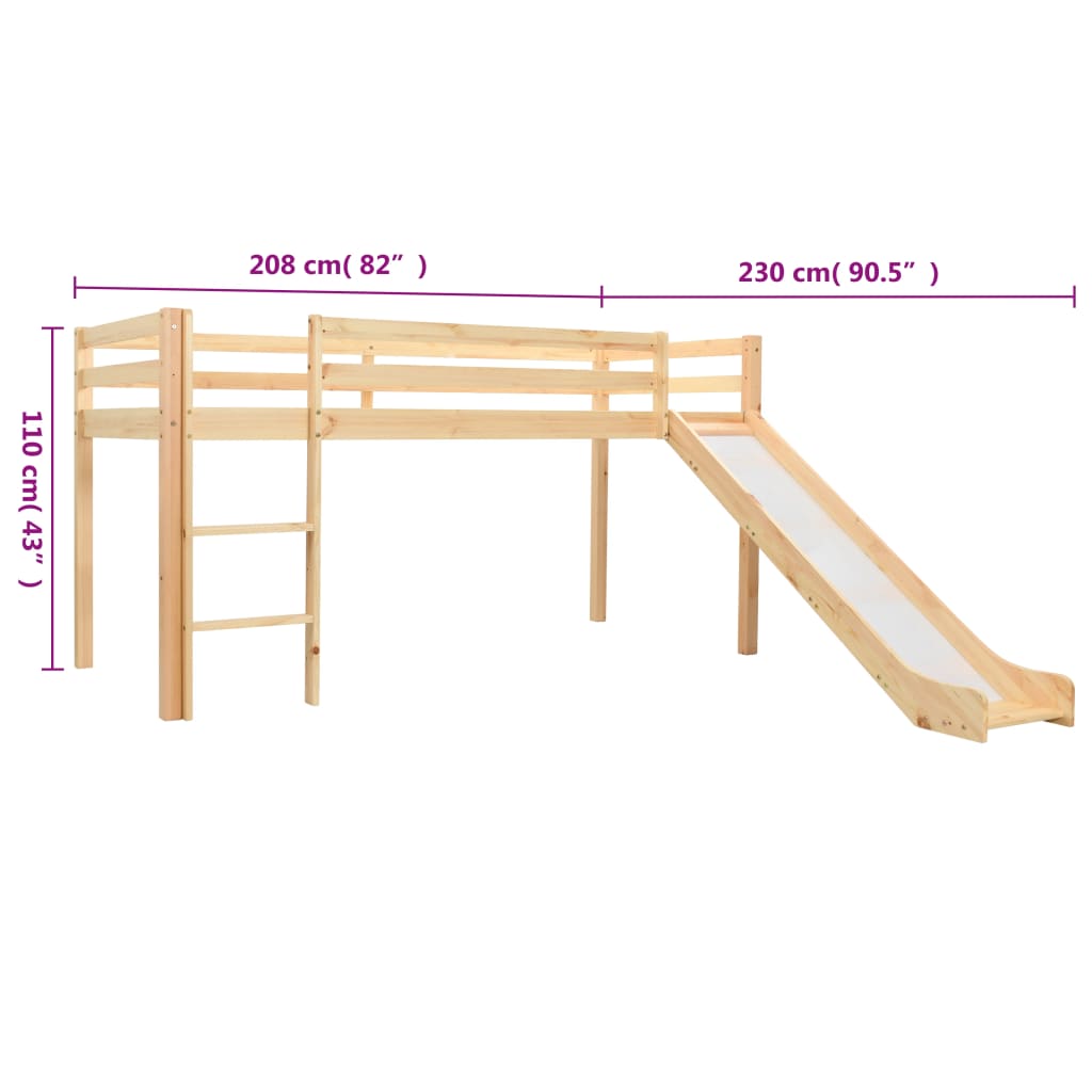 vidaXL Cadru pat copii etajat cu tobogan & scară 97x208cm lemn de pin
