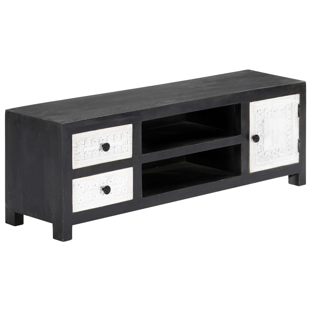 vidaXL Comodă TV sculptată manual gri&alb 120x30x40cm lemn masiv mango