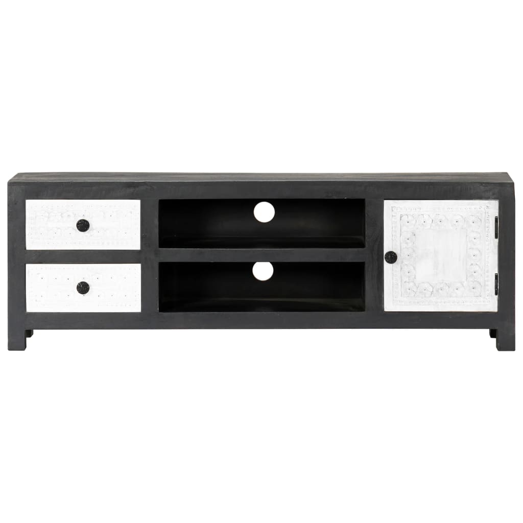 vidaXL Comodă TV sculptată manual gri&alb 120x30x40cm lemn masiv mango