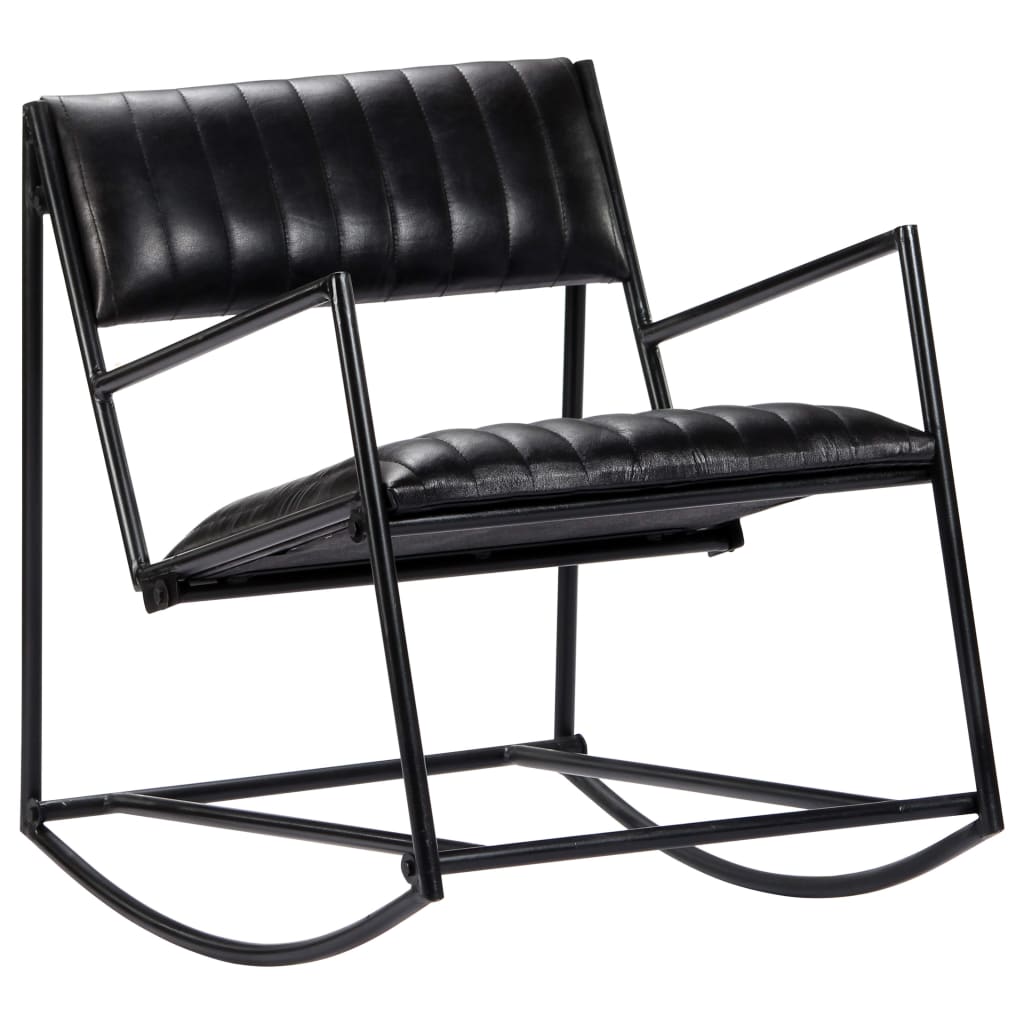 vidaXL Scaun balansoar, negru, piele naturală vidaXL Scaun balansoar, negru, piele naturală