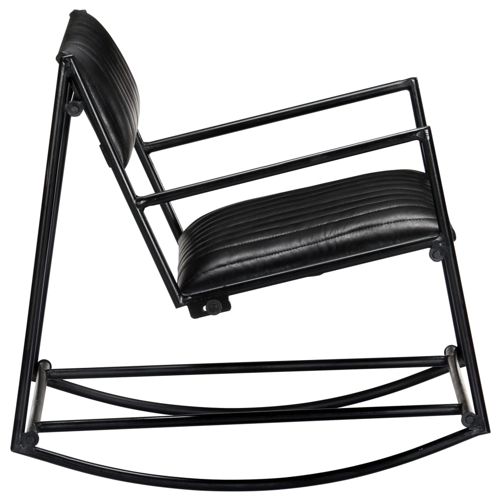 vidaXL Scaun balansoar, negru, piele naturală vidaXL Scaun balansoar, negru, piele naturală
