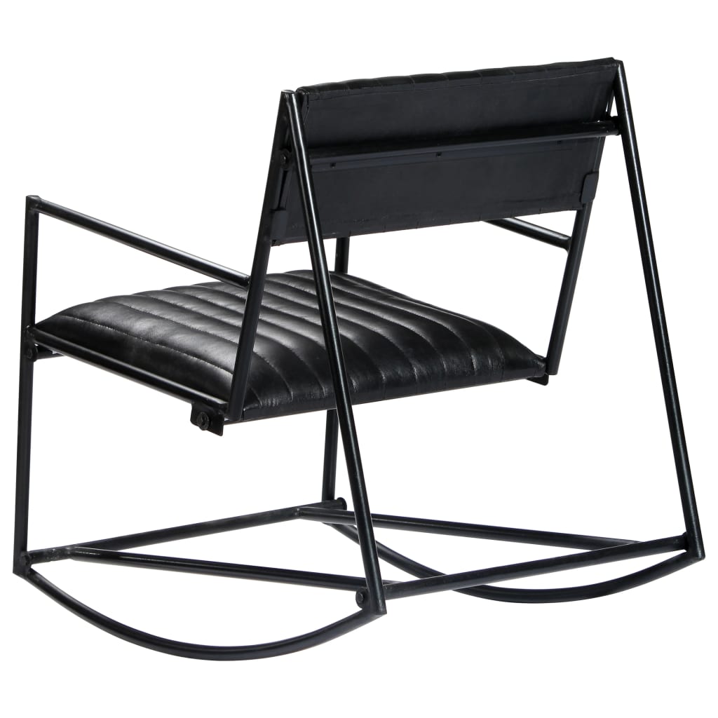 vidaXL Scaun balansoar, negru, piele naturală vidaXL Scaun balansoar, negru, piele naturală