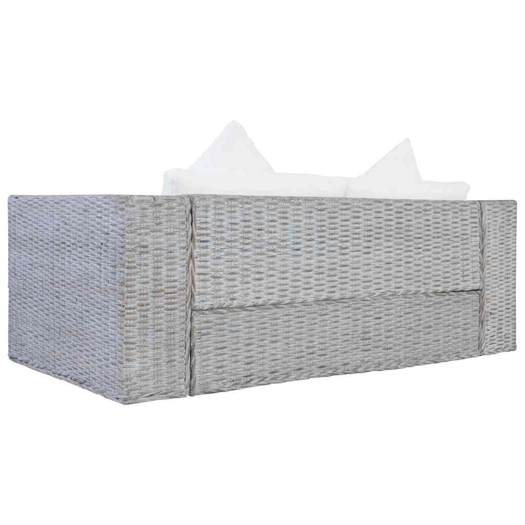 vidaXL Canapea cu 2 locuri cu perne, gri, ratan natural