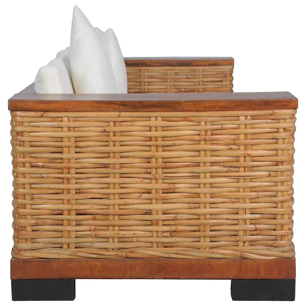 vidaXL Canapea de 3 locuri cu perne, maro, ratan natural