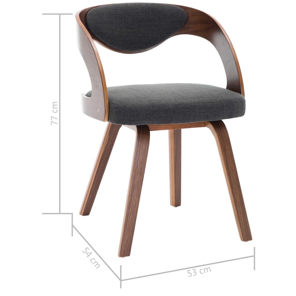 vidaXL Scaune de bucătărie, 2 buc, gri închis, lemn curbat și textil
