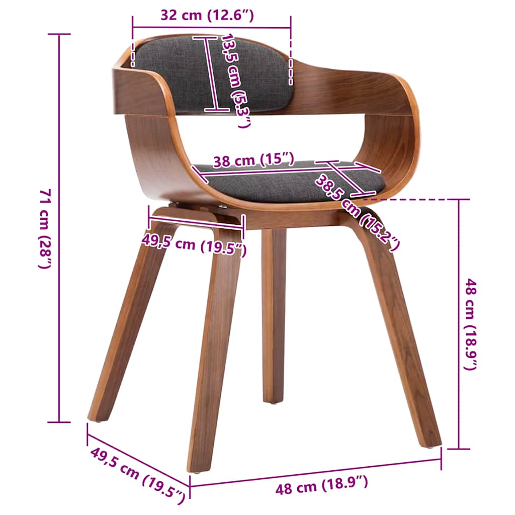 vidaXL Scaun de bucătărie, gri închis, material textil și lemn curbat vidaXL Scaun de bucătărie, gri închis, material textil și lemn curbat