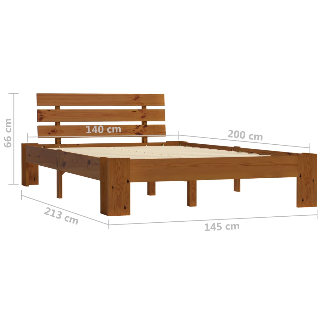 vidaXL Cadru de pat cu tăblie, maro miere, 140x200 cm, lemn masiv pin vidaXL Cadru de pat cu tăblie, maro miere, 140x200 cm, lemn masiv pin