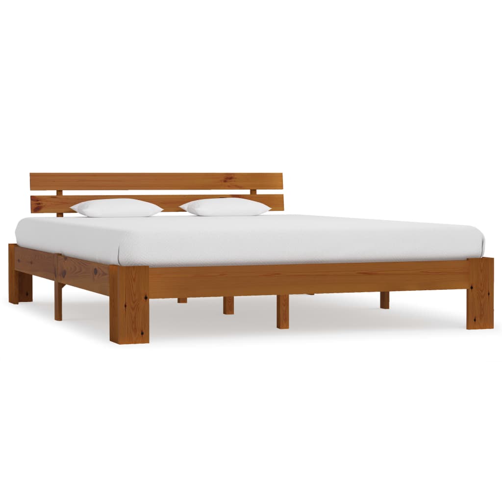vidaXL Cadru de pat cu tăblie, maro miere, 160x200 cm, lemn masiv pin vidaXL Cadru de pat cu tăblie, maro miere, 160x200 cm, lemn masiv pin