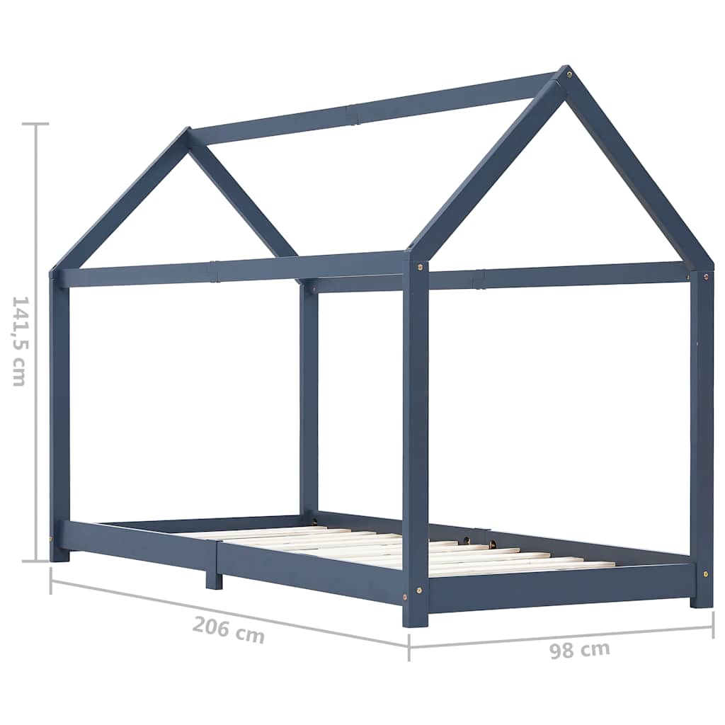 vidaXL Cadru de pat pentru copii, gri, 90 x 200 cm, lemn masiv de pin vidaXL Cadru de pat pentru copii, gri, 90 x 200 cm, lemn masiv de pin