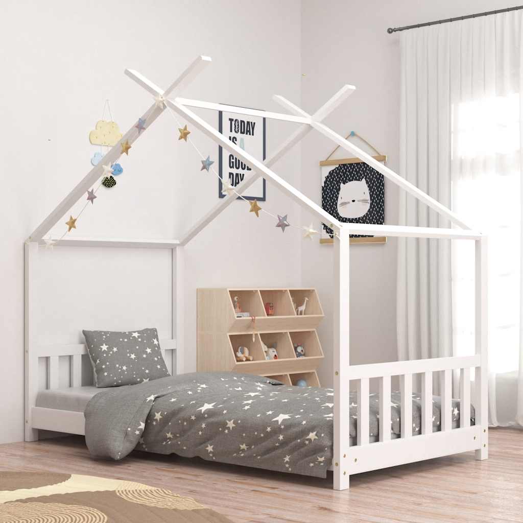 vidaXL Cadru de pat pentru copii, alb, 70 x 140 cm, lemn masiv de pin vidaXL Cadru de pat pentru copii, alb, 70 x 140 cm, lemn masiv de pin