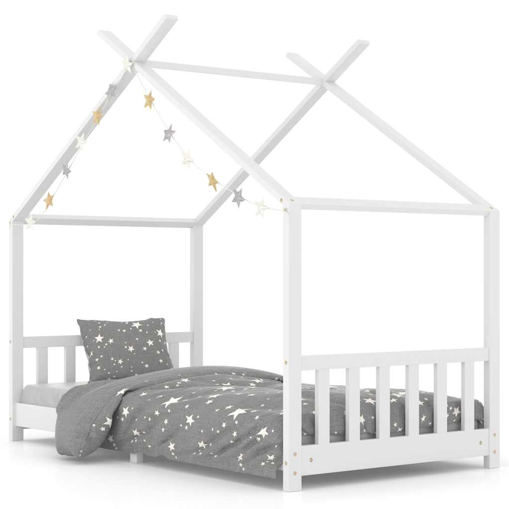 vidaXL Cadru pat de copii, alb, 90 x 200 cm, lemn masiv de pin vidaXL Cadru pat de copii, alb, 90 x 200 cm, lemn masiv de pin