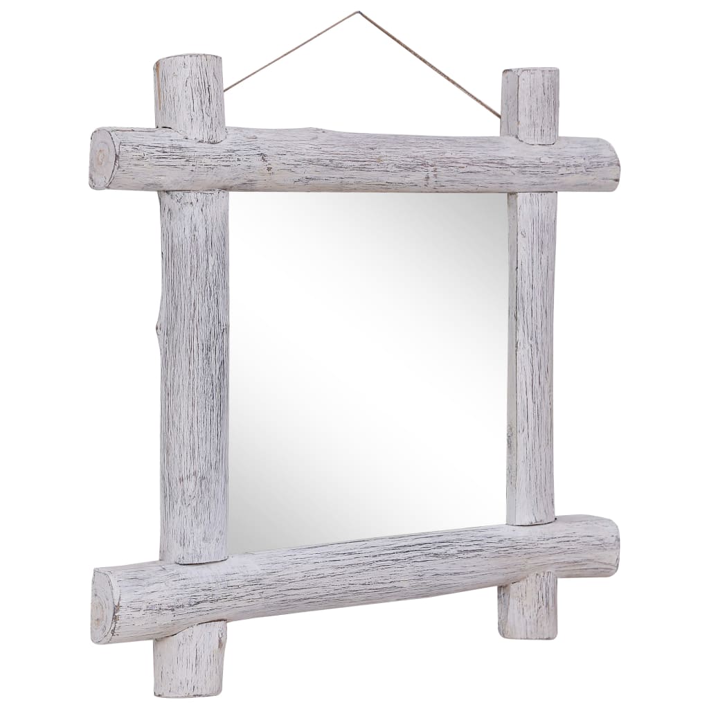 vidaXL Oglindă cu ramă din bușteni, alb, 70x70 cm, lemn masiv reciclat
