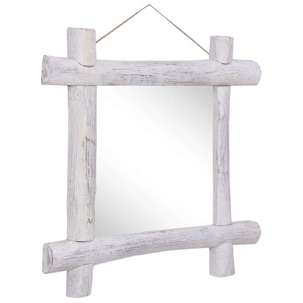 vidaXL Oglindă cu ramă din bușteni, alb, 70x70 cm, lemn masiv reciclat
