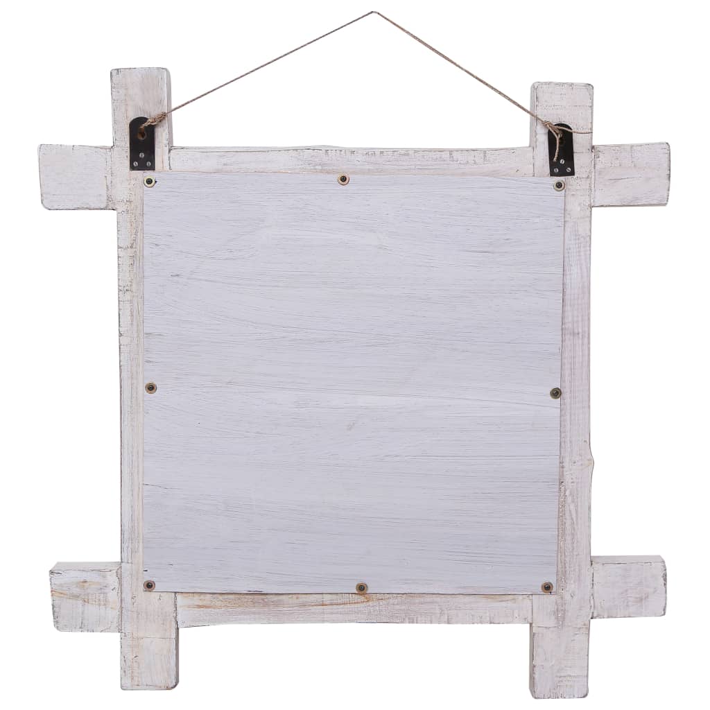 vidaXL Oglindă cu ramă din bușteni, alb, 70x70 cm, lemn masiv reciclat