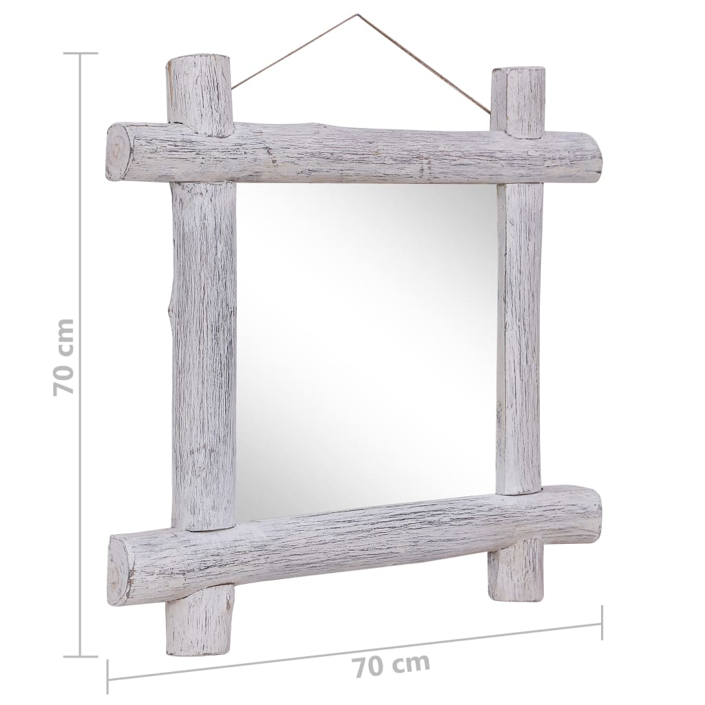 vidaXL Oglindă cu ramă din bușteni, alb, 70x70 cm, lemn masiv reciclat