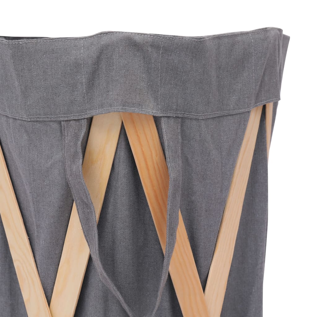 vidaXL Coș de rufe pliabil, gri, lemn și material textil vidaXL Coș de rufe pliabil, gri, lemn și material textil