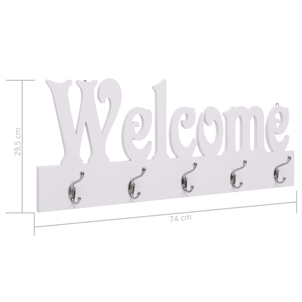 vidaXL Cuier de perete WELCOME, alb, 74 x 29,5 cm