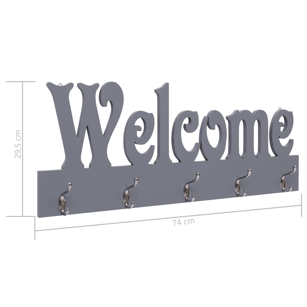 vidaXL Cuier de perete WELCOME, gri, 74 x 29,5 cm