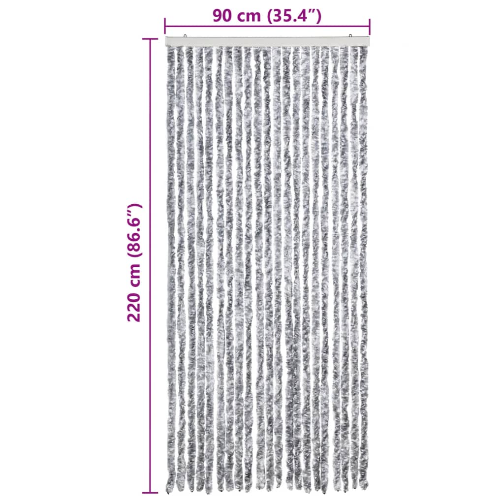 vidaXL Perdea pentru insecte, alb și gri, 90x220 cm, Chenille vidaXL Perdea pentru insecte, alb și gri, 90x220 cm, Chenille