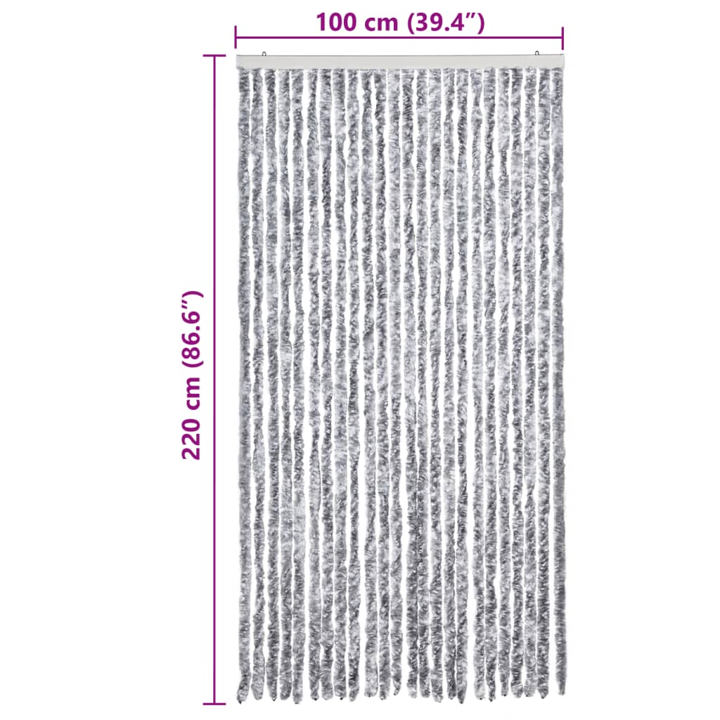 vidaXL Perdea pentru insecte, alb și gri, 100x220 cm, Chenille vidaXL Perdea pentru insecte, alb și gri, 100x220 cm, Chenille