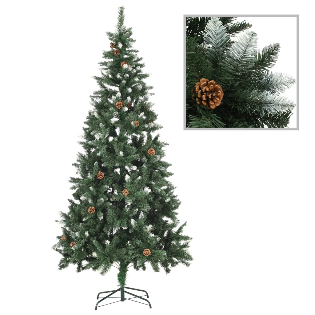 vidaXL Brad de Crăciun artificial cu conuri pin și sclipici alb 210 cm vidaXL Brad de Crăciun artificial cu conuri pin și sclipici alb 210 cm