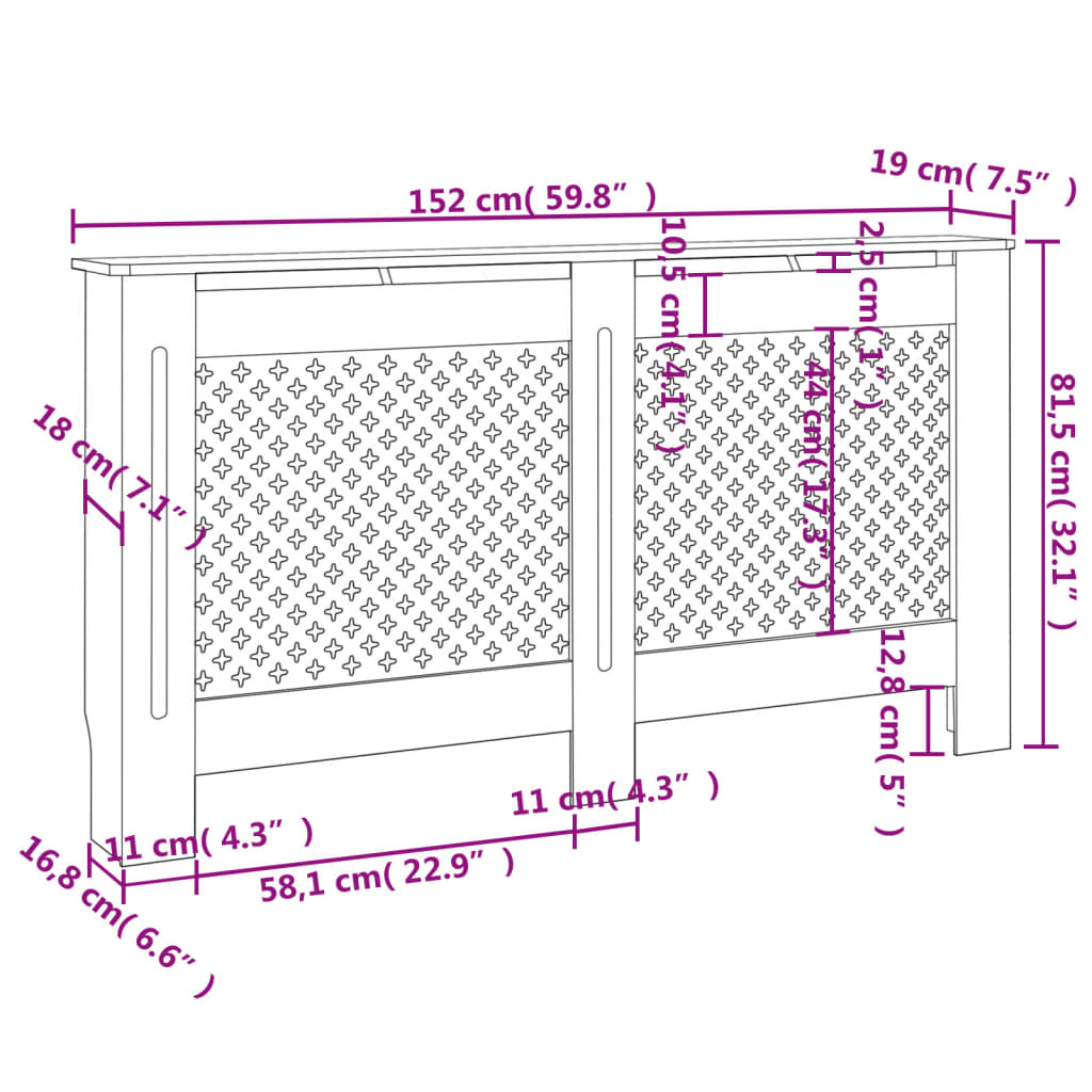 vidaXL Mască pentru calorifer, MDF, 152x19x81,5 cm, alb vidaXL Mască pentru calorifer, MDF, 152x19x81,5 cm, alb