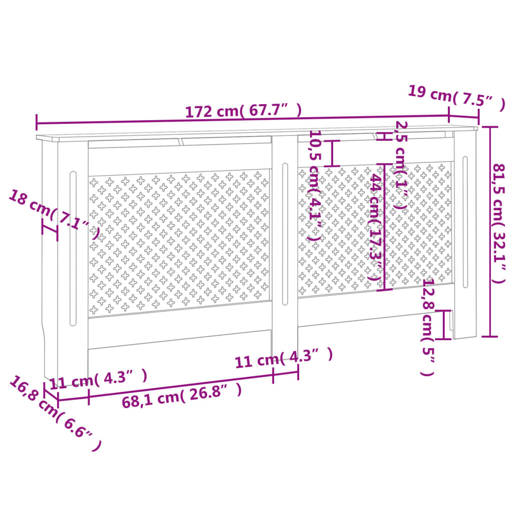 vidaXL Mască pentru calorifer, alb, 172x19x81,5 cm, MDF