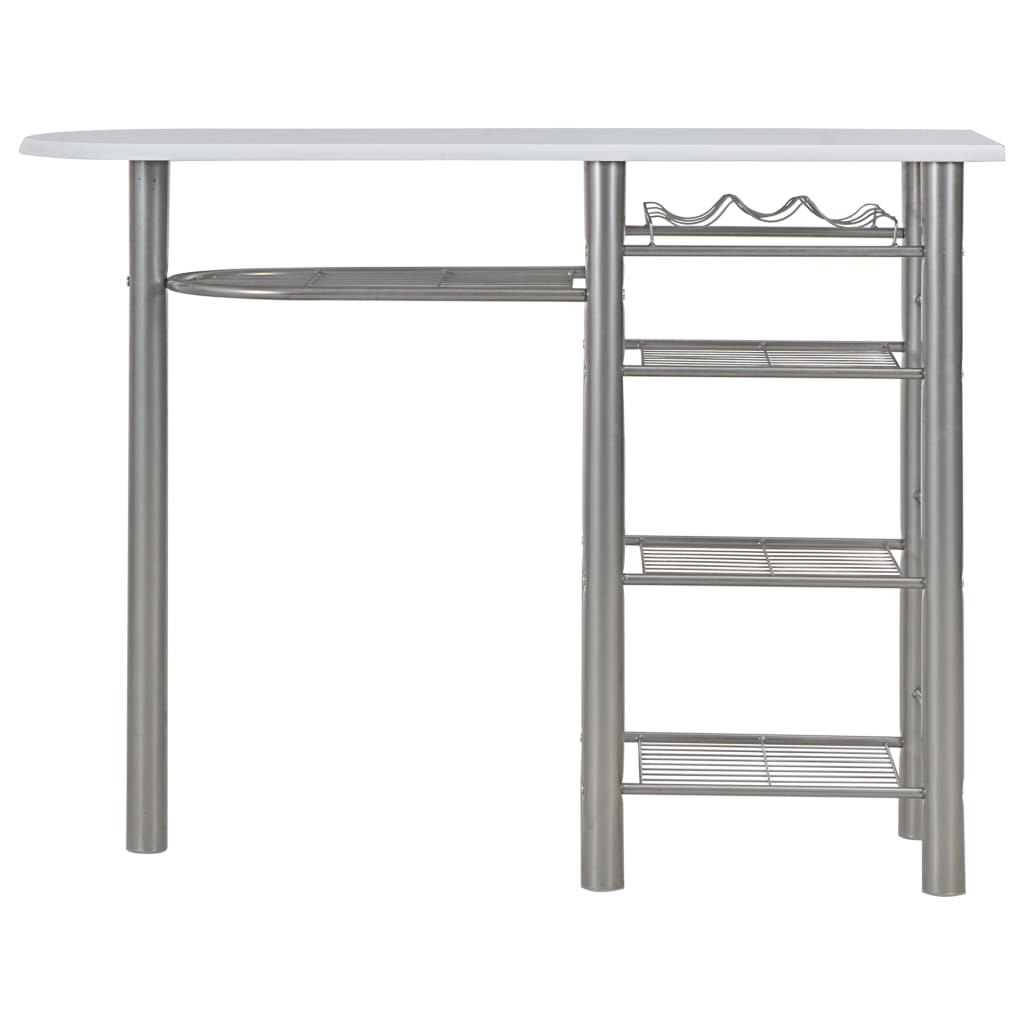 vidaXL Set mobilier de bar, cu rafturi, 3 piese, alb, lemn și oțel vidaXL Set mobilier de bar, cu rafturi, 3 piese, alb, lemn și oțel