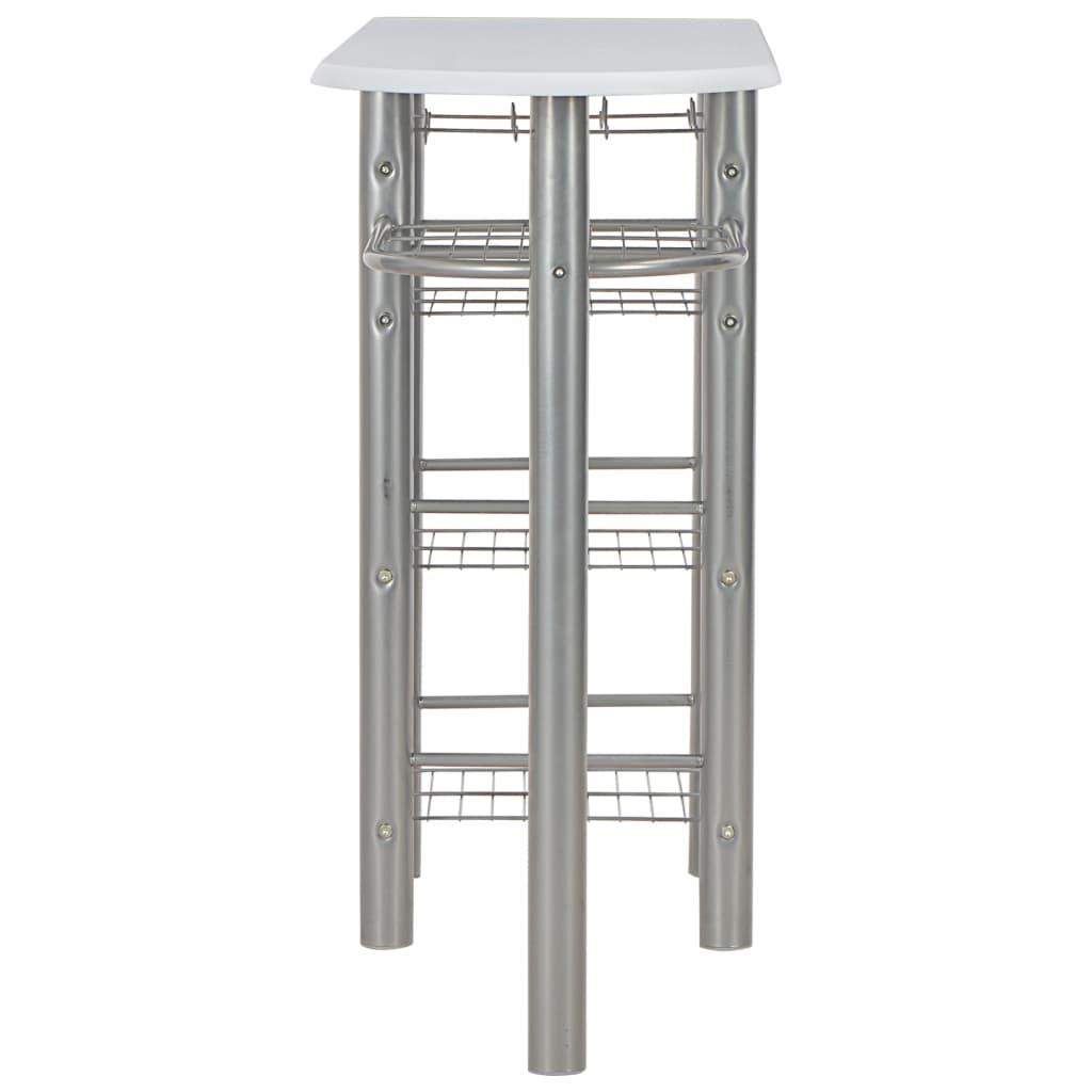 vidaXL Set mobilier de bar, cu rafturi, 3 piese, alb, lemn și oțel vidaXL Set mobilier de bar, cu rafturi, 3 piese, alb, lemn și oțel