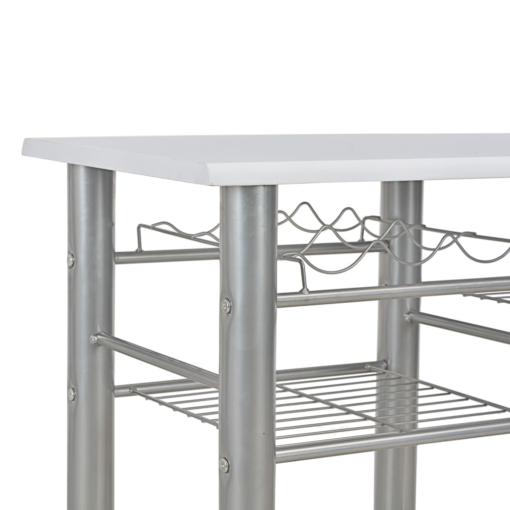 vidaXL Set mobilier de bar, cu rafturi, 3 piese, alb, lemn și oțel vidaXL Set mobilier de bar, cu rafturi, 3 piese, alb, lemn și oțel