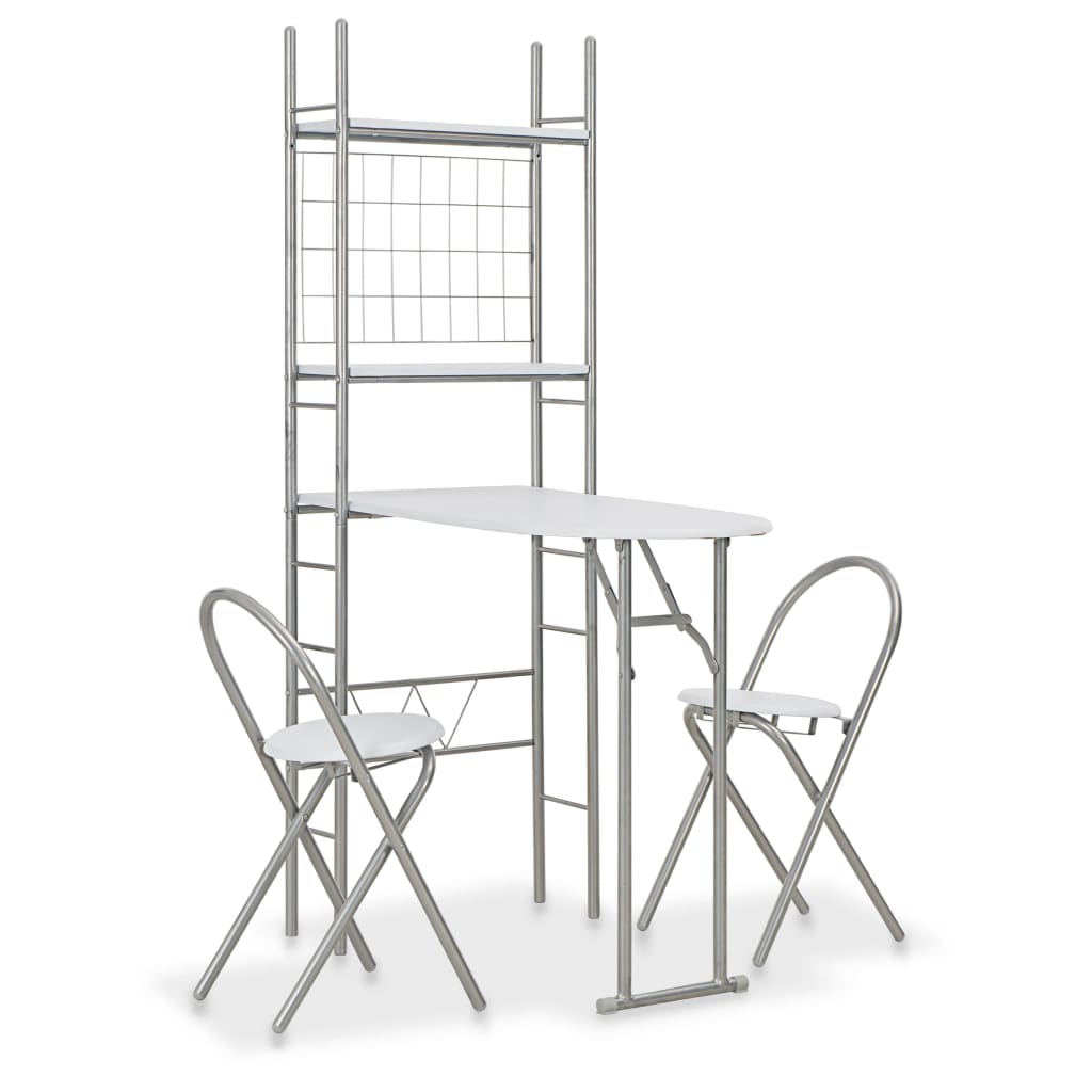 vidaXL Set mobilier bucătărie cu depozitare, 3 piese, alb, MDF și oțel vidaXL Set mobilier bucătărie cu depozitare, 3 piese, alb, MDF și oțel