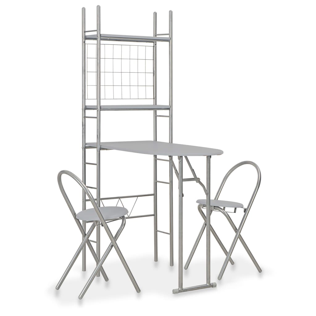 vidaXL Set mobilier bucătărie cu depozitare, 3 piese, gri, MDF și oțel vidaXL Set mobilier bucătărie cu depozitare, 3 piese, gri, MDF și oțel