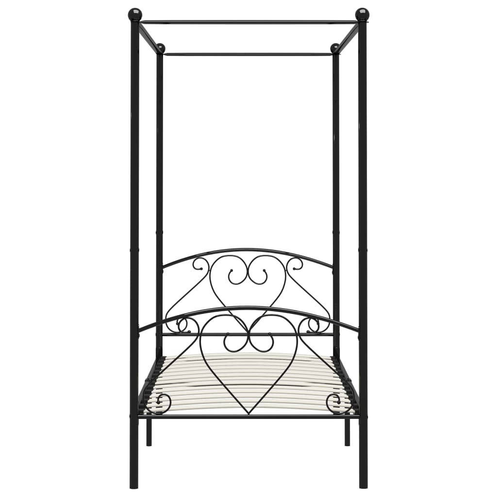 vidaXL Cadru de pat cu baldachin, negru, 90 x 200 cm, metal