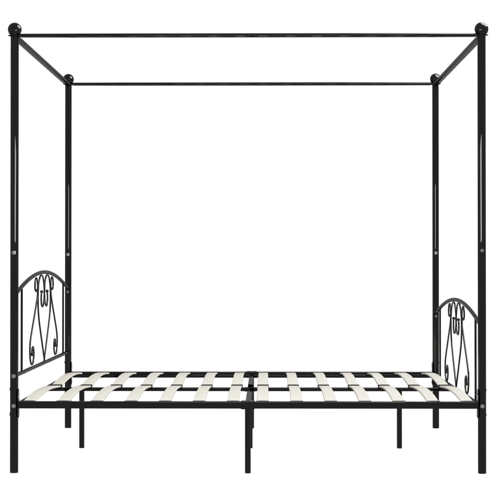 vidaXL Cadru de pat cu baldachin, negru, 200 x 200 cm, metal