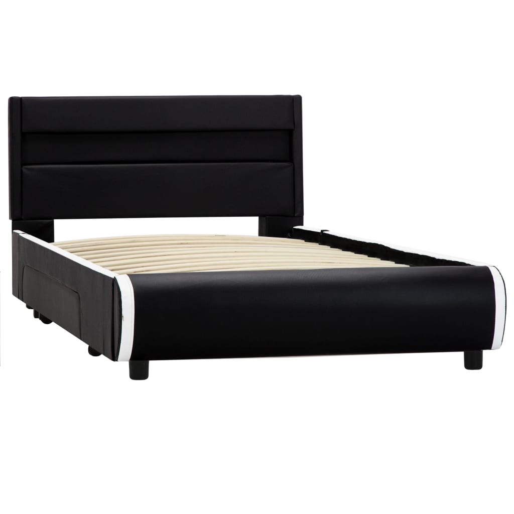 vidaXL Cadru de pat cu LED, negru, 100 x 200 cm, piele ecologică vidaXL Cadru de pat cu LED, negru, 100 x 200 cm, piele ecologică