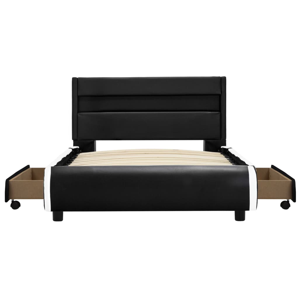 vidaXL Cadru de pat cu LED, negru, 100 x 200 cm, piele ecologică vidaXL Cadru de pat cu LED, negru, 100 x 200 cm, piele ecologică