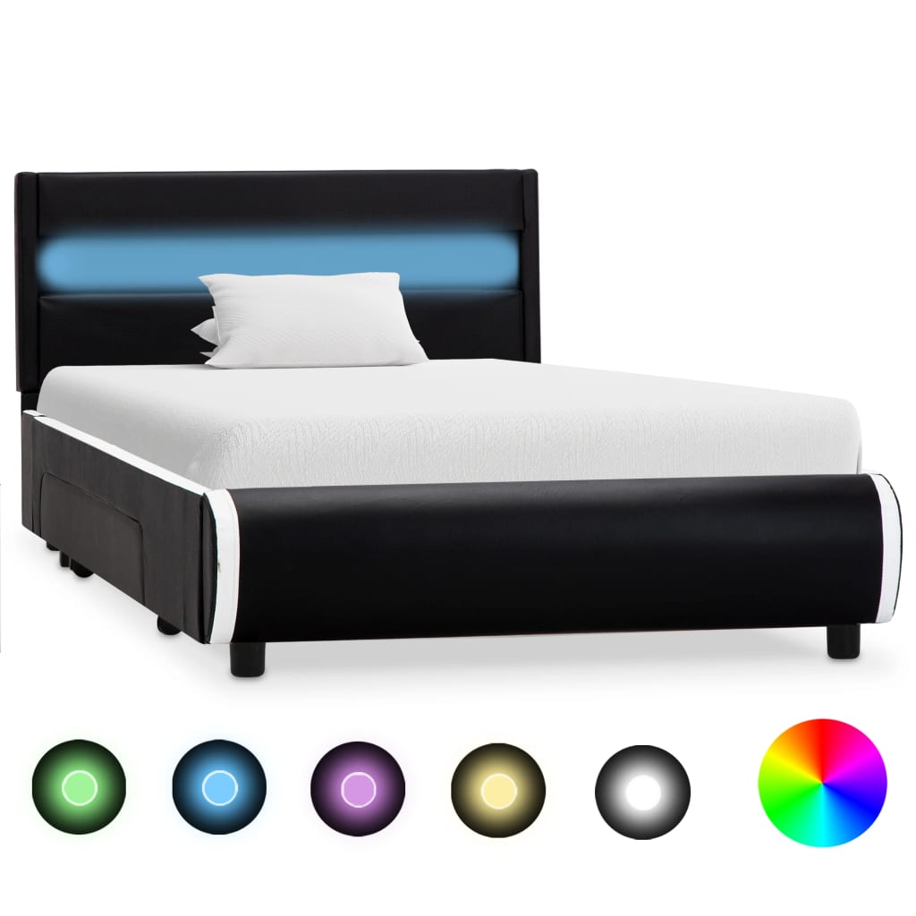 vidaXL Cadru de pat cu LED, negru, 100 x 200 cm, piele ecologică vidaXL Cadru de pat cu LED, negru, 100 x 200 cm, piele ecologică
